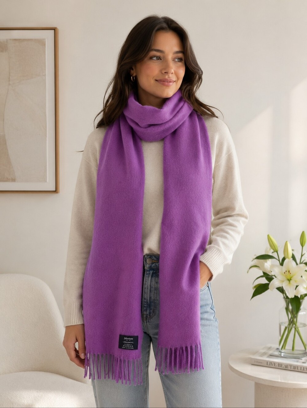 Johnstons of Elgin Purple Fringe Lambswool Scarf